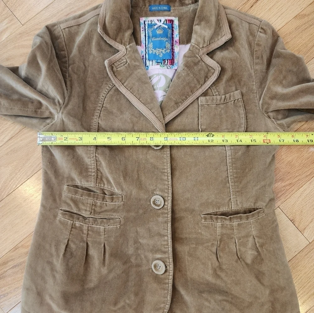 Vintage Y2K Cambridge Tan Velvet Floral Embroidered Jacket